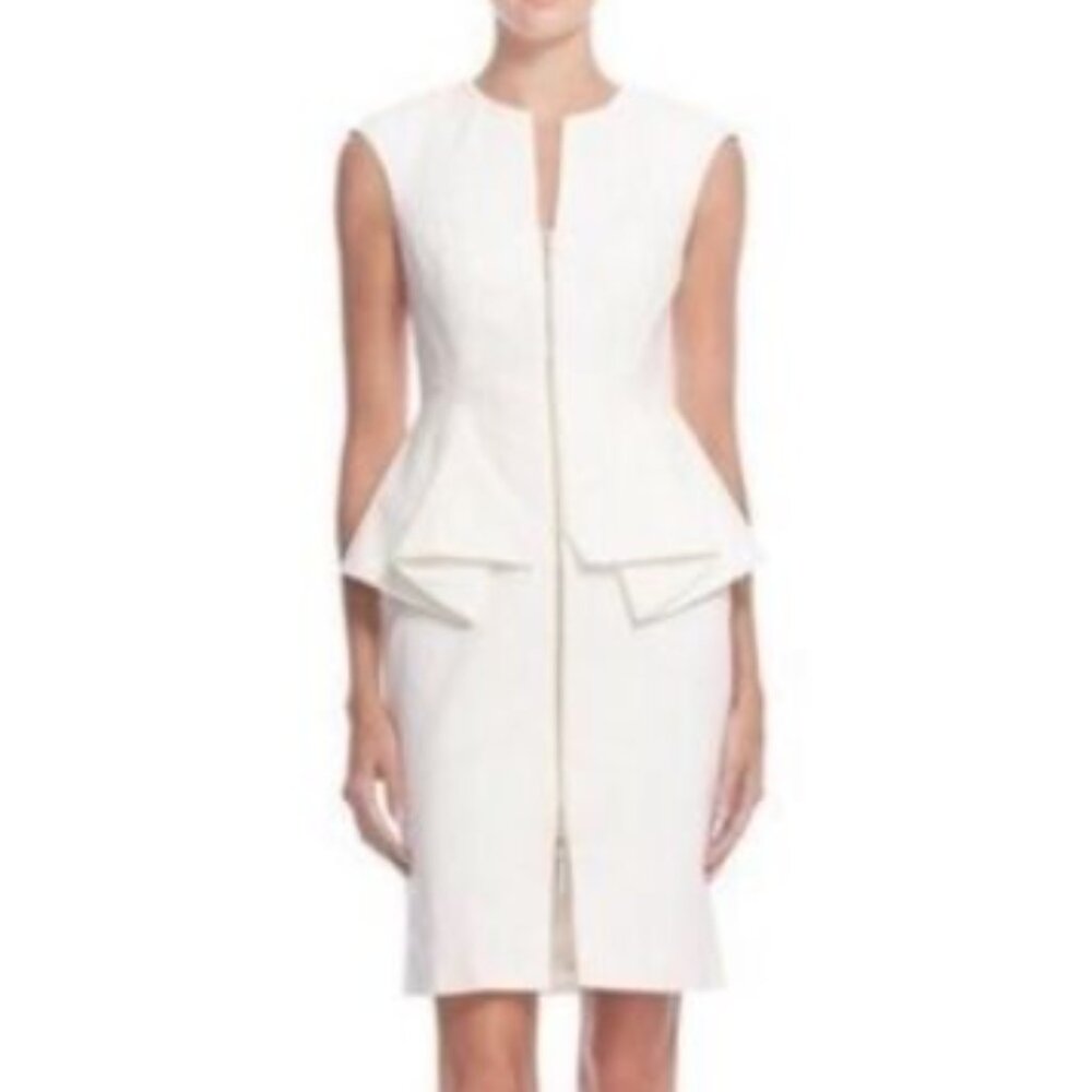 Ted Baker V-Neck Front Zip Peplum Dress • Ivory • Size 2 (US Size 6) - Picture 2 of 6